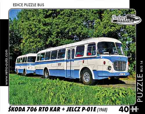 Puzzle bus č. 14 - Škoda 706 RTO KAR s vlečným vozem JELCZ P-01E 1968 - 40 dílků