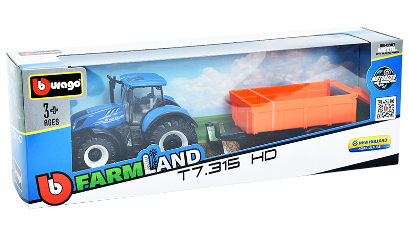 New Holland T7.315 HD Traktor se sklápěcím přívěsem 1:50 - Bburago