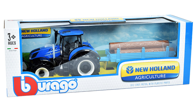 New Holland T7.315 HD Traktor s přívěsem na přepravu dřeva 1:32 - Bburago