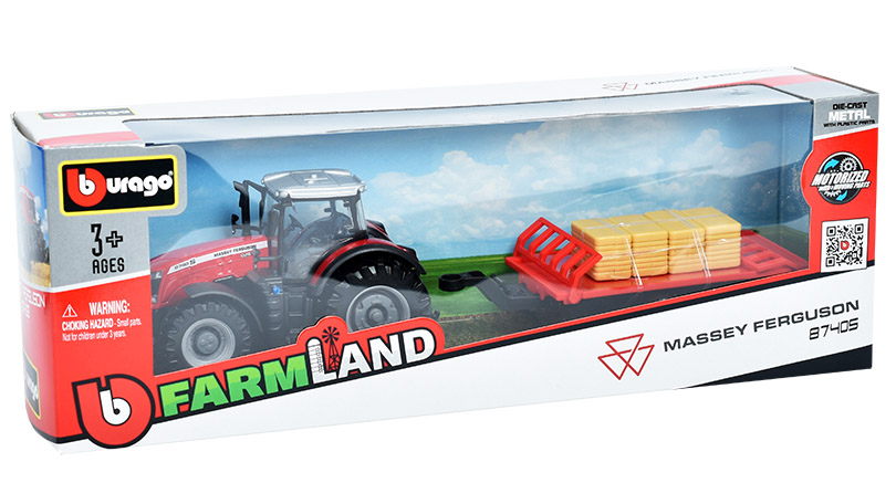 Massey Ferguson 8740S s přívěsem na balíky sena 1:50 - Bburago