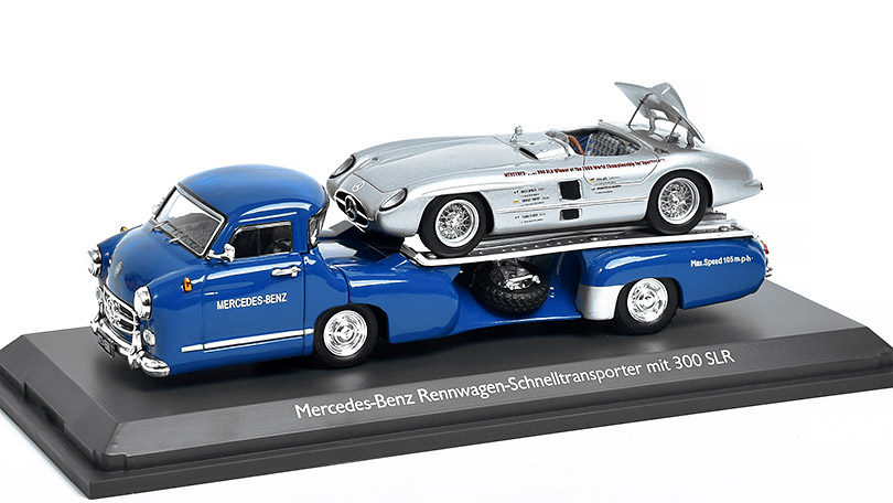 Mercedes Benz Rennwagen-Schnelltransporter s MB 300SLR s figurkou 1:43 - Schuco