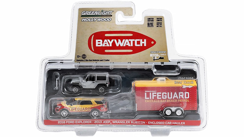 Ford Explorer + Jeep Wrangler Rubicon + přívěs Baywatch 1:64 - GreenLight