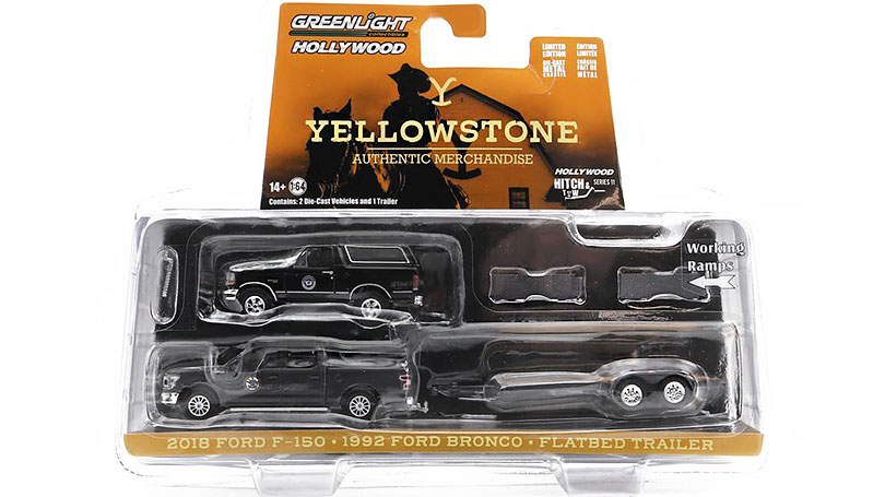 Ford F-150 Pick-up + Ford Bronco + přívěs - Yellowstone 1:64 - GreenLight