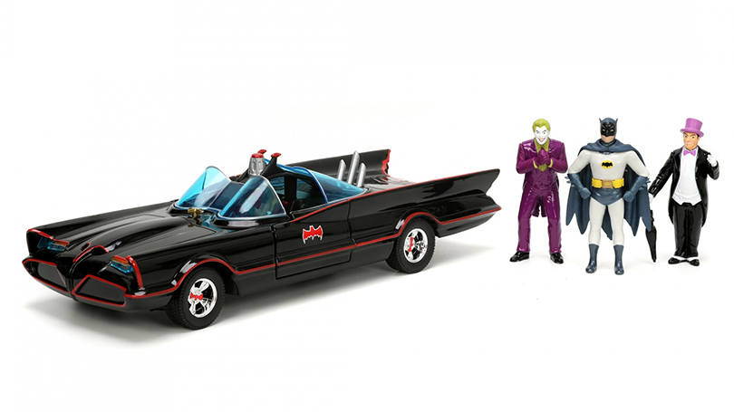 Batmobile 1966 s figurkami Batmana, Robina, Jokera a Tučňáka 1:24 - Jada Toys