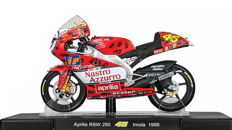 Aprilia RSW 250 #46 Imola 1999 - 1:18 Leo Models časopis s modelem