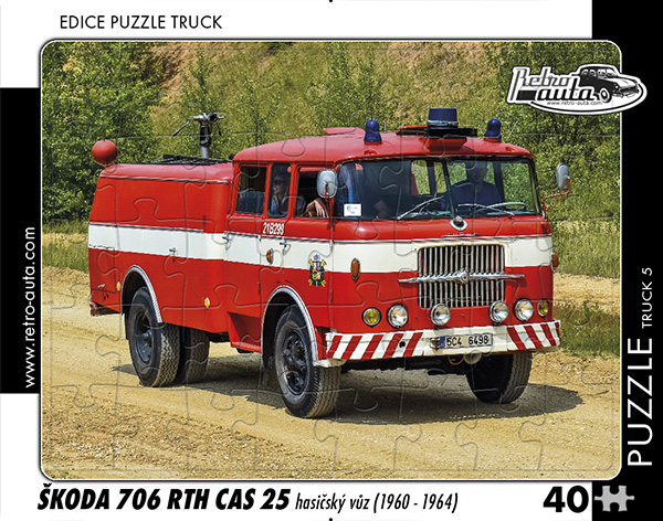 Puzzle Truck č. 5 - Škoda 706 RTH CAS 25 hasičský vůz 1960-1964 - 40 dílků