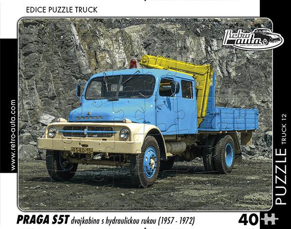 Puzzle Truck č. 12 - Praga S5T dvojkabina s hydraulickou rukou 1957 - 40 dílků