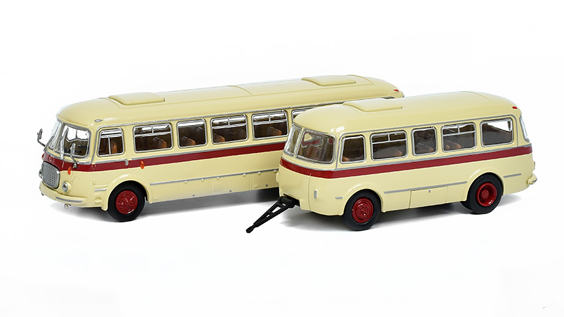 JZS Jelcz 043 s přívěsem PA 01 béžová / červená 1:87 - Brekina