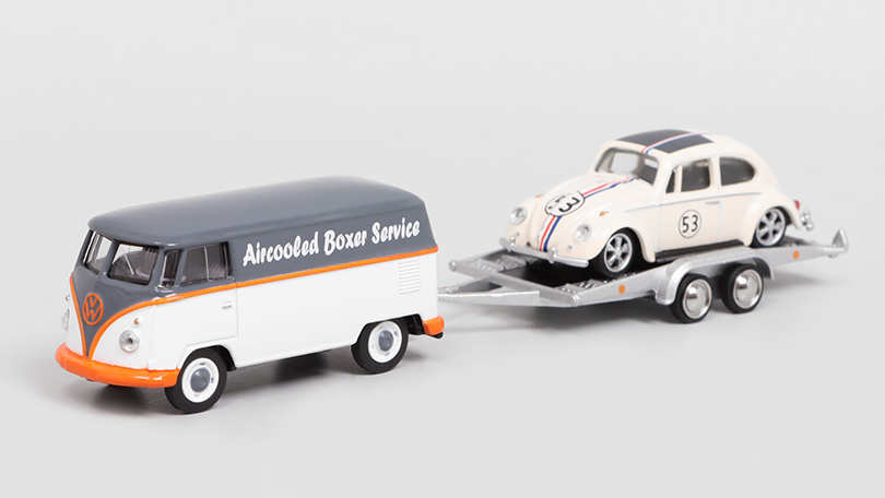 Volkswagen T1 + přivěs + Volkswagen Beetle Lowrider #53 1:64 - Schuco