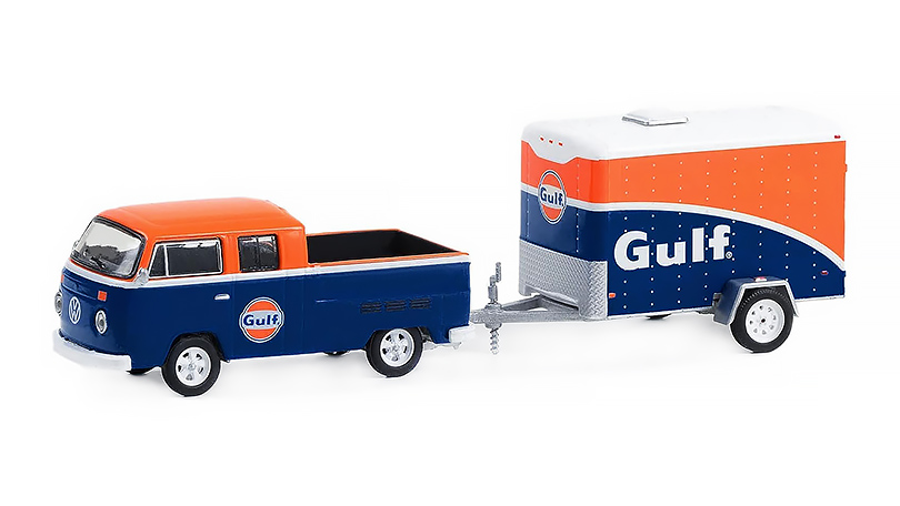 Volkswagen T2 Double Cab Pickup + přivěs Gulf 1:64 - GreenLight