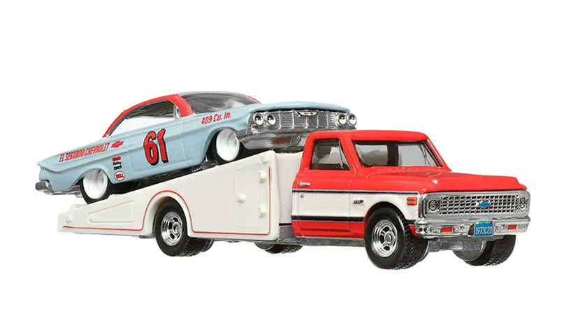 Chevrolet Impala 1961 #61 + Chevrolet Ramp Truck 1972 1:64 - Hot Wheels