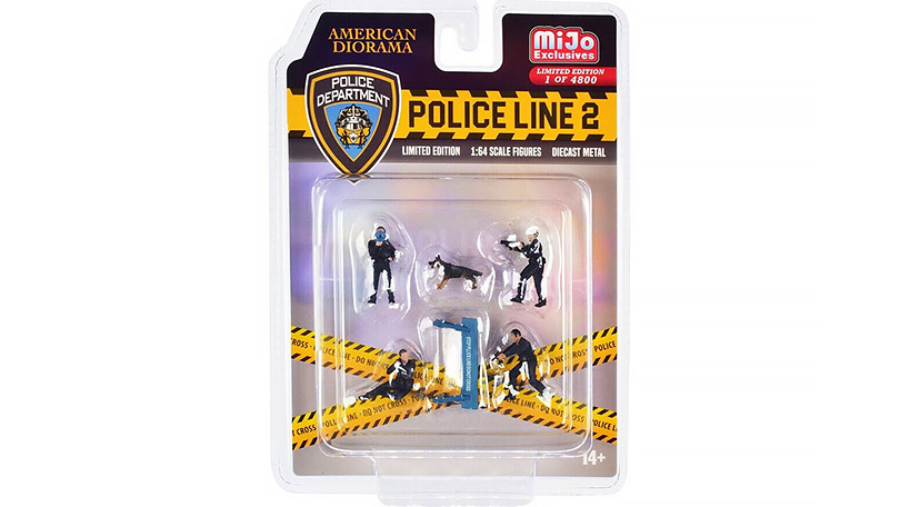 Sada figurek 4 policisté + služební pes 1:64 - Police Line #2 - American Diorama