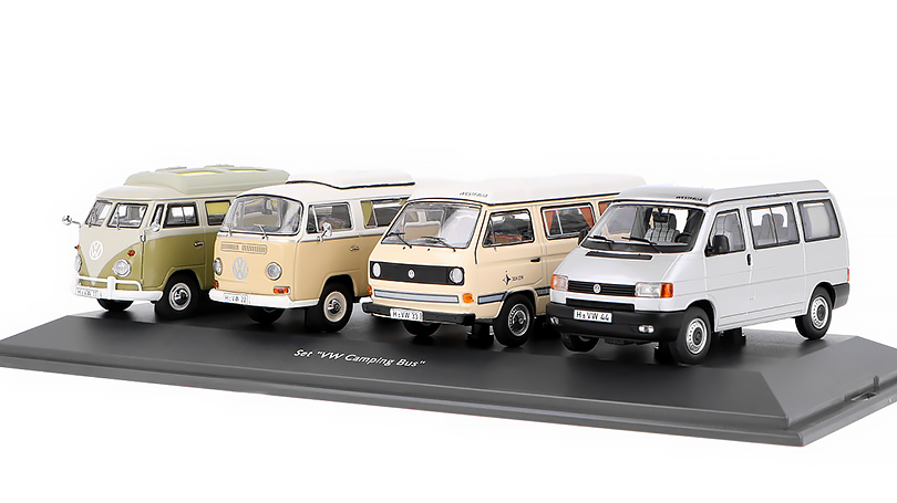 Set VW Camping bus : Volkswagen T1 + VW T2 + VW T3 + VW T4 1:43 - Schuco