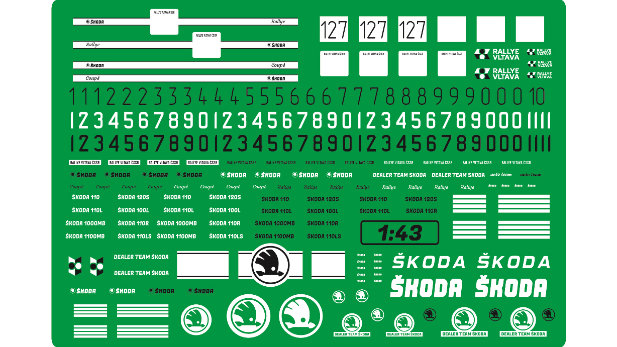 Obtisky na modely Škoda Rallye Vltava ČSSR 1/43 