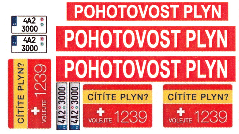 Obtisky na modely 1/43 - Pohotovost Plyn