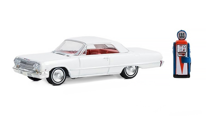 Chevrolet Bel Air 1963 + Vintage čerpací stanice 1:64 - GreenLight